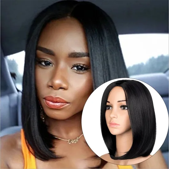 Short Straight Brazilian Wig Synthetic Middle Part Hair Wigs Short Baby Full Head for Black Women Heat Resistant Wig for Women