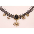 Vintage Lace Black Sun Rose Pendant Necklace