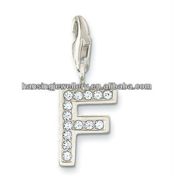 hot wholesale white crystal letters F Charm