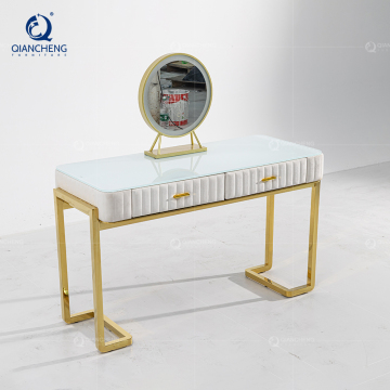Foshan White Glass Dressing Dressing พร้อมกระจกไฟ LED และลิ้นชักไม้ - เฟอร์นิเจอร์ห้องนอนหรูหรา 2025