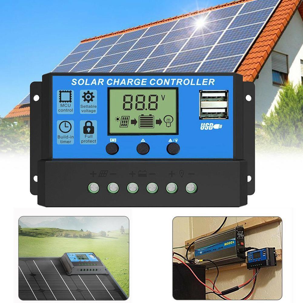 24V 12V Auto Solar Panel Battery Charge Controller 60A 50A 40A 30A 20A 10A LCD Solar Collector Regulator with Dual USB