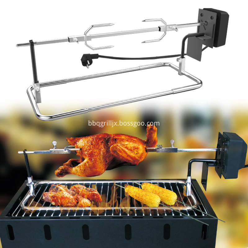 Universal Stainless Steel Rotisserie Kit Fits Gas Grills Burning View