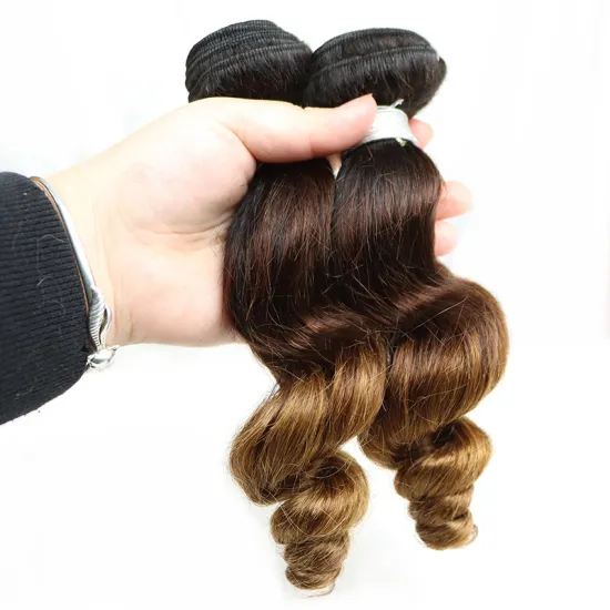 Factory wholesale dyed ombre color human hair bundles, brazilian colored human hair extensions in stock