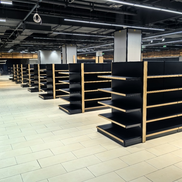 L-column Double Sided Display Shelf for Supermarket