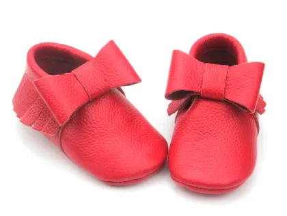 Red Baby Shoes Tassel Bow Cow Leather Baby Shoes in Bulk