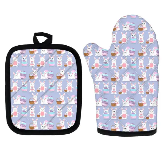 2pcs Insulation Gloves Rabbit Print Kitchen Pad Cooking Microwave Gloves Baking BBQ Oven Potholders Oven Mitts Kitchen Gloves