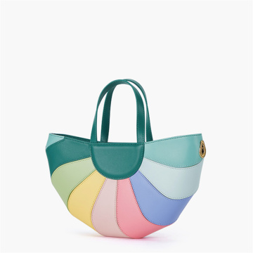 Unique Design Green Leather Fan-shaped Handbag