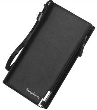 Genuine Leather Mens Long Leather Wallet With Zipper Large Capacity Phone Handbag Purse For Men