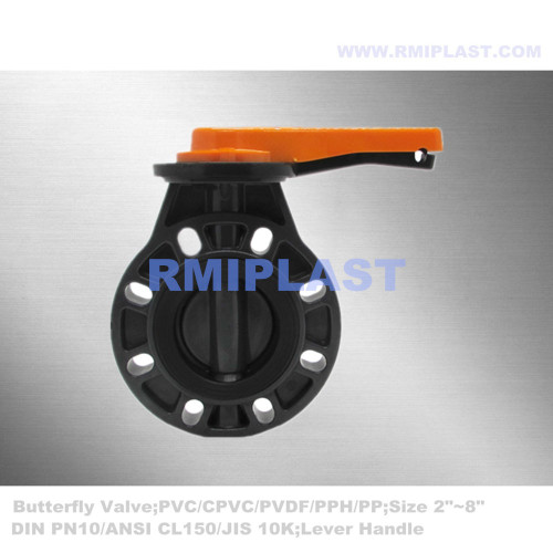 Manual de válvula de borboleta plástica de PVC opera ANSI CL150