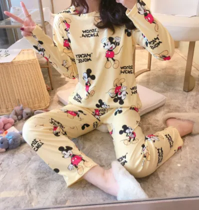 Womens Cartoon Sleepwear Long Sleeve Pajamas Sets