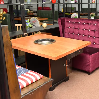 Custom Smokeless Wooden Dining Table Hot Pot Shop
