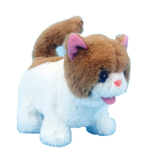 Children's electric toy kitten can bark, walk, curl tail plush toy battery kitten baby electric toy kitten Electric fish shaking
