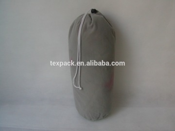 100% grey cotton round drawstring bag with plastic stopper