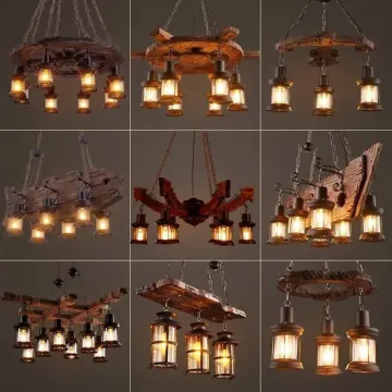 Vintage Industrial Wooden Pendant Light for Bar Cafe