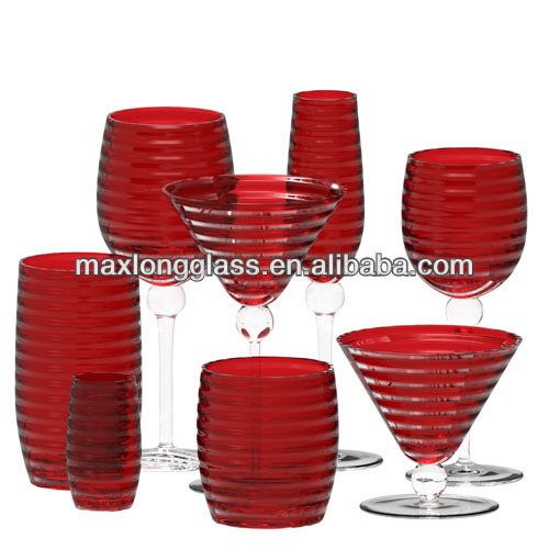 Drinking Glass with Red Wave Decoration