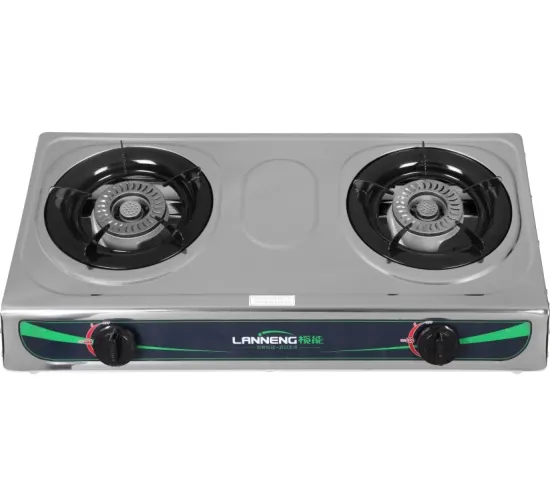 Double Burner Stainless Steel Gas Cooker: LPG, NG, and Biogas Options