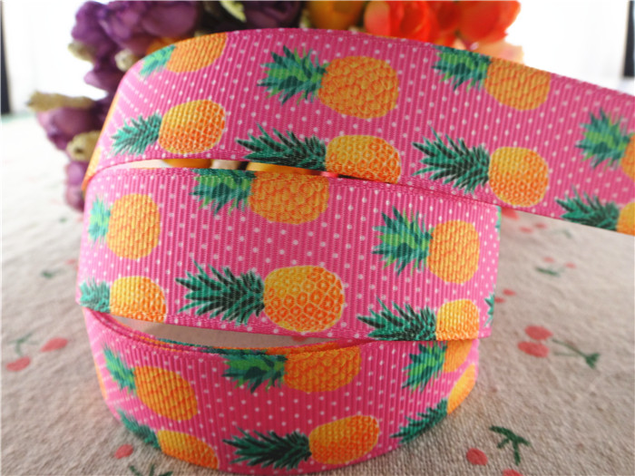 17102522,New arrival 7/8" (22mm) 10 yards/lot pineapple printed grosgrain ribbons cartoon ribbon DIY handmade materials