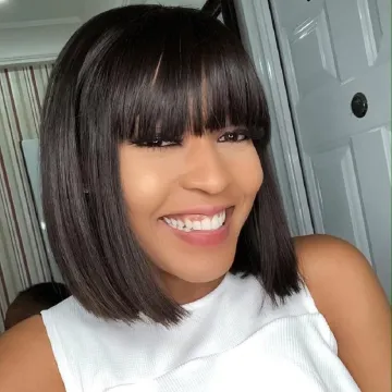 Wholesale Short Bob Wig With Bangs Straight  Wigs For Black Women Glueless Full Machine Made Brazilian Remy Human Hair Wigs