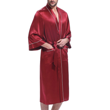 Mens Kimono Satin Silk Robe met leidingen