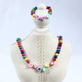 Wood bead soft pottery necklace set