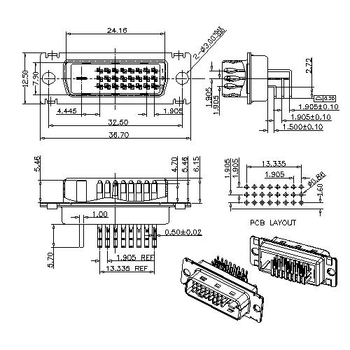 DVI 24+1 Male Angle DIP Type