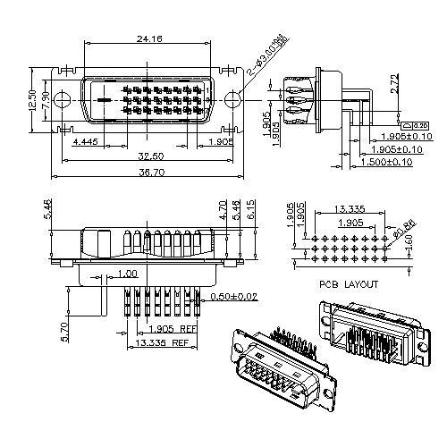 DVI 24+1 Male Angle DIP Type
