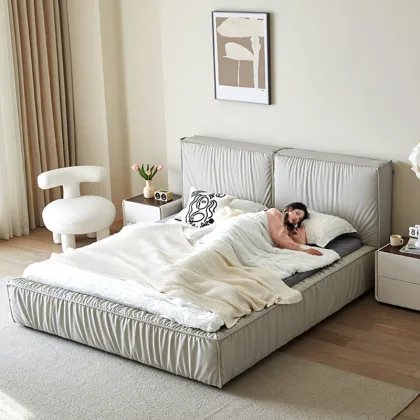 Queen bed frame modern fabric leather