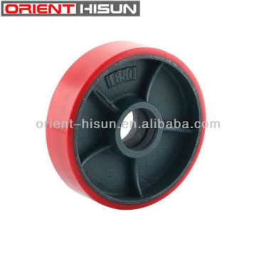 Red PU caster black iron wheel center caster