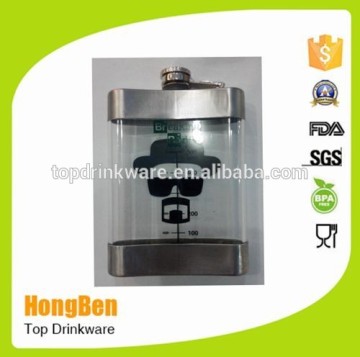 new popular metal type drinking wine flask plastic hip flask 8oz