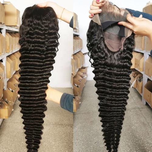 Deep Wave Frontal Wig Human Hair Transparent Lace Frontal Wig Pre Plucked Raw Deep Wave Brazilian Virgin Human Hair Cheap Full Hd Curly Lace Front Human Hair Wig Factory