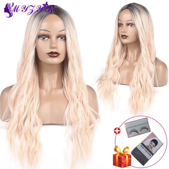 Blonde Wigs For Women Wavy False Hair Synthetic Hair  With Neat Bangs Women's Long Natural Wigs Lolita Cosplay Wig