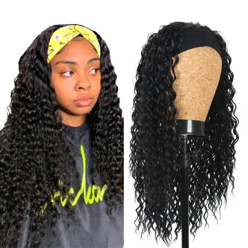 Natural Black  Kinky Culry wave Headband wig Synthetic hair entension Elastic For Black Women
