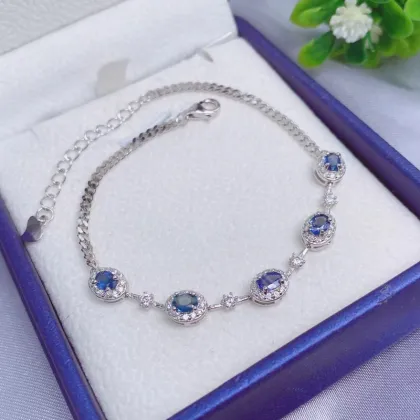 S925 Silver Inlaid Simple Natural Sapphire Bracelets
