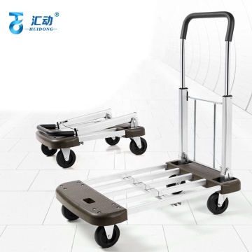 Portable Folding Flatbed Trolley: Four-Wheeled Mute Luggage Cart with Multifunctional Hand Pull Truck Trailer