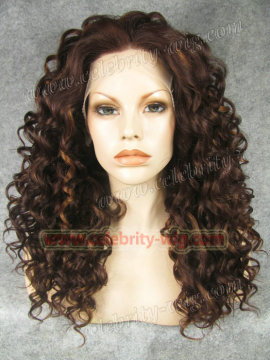 Brownl Highlight Medium Length Bounce Wavy Rihanna Synthetic Wig