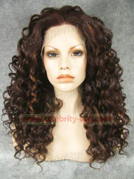 Brownl Highlight Medium Length Bounce Wavy Rihanna Synthetic Wig