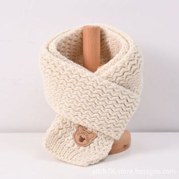 Cute Cartoon Bear Print Acrylic Knitted Scarf for Kids