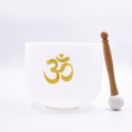 White Frosted Crystal Singing Bowl OHM Symbol