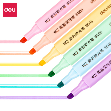 DELI Pastel Highlighter Pen Set - 6PCS Fluorescent Markers for Journaling and Office Use