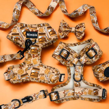 Customizable Tweed Dog Harness and Leash Set with Velvet Collar