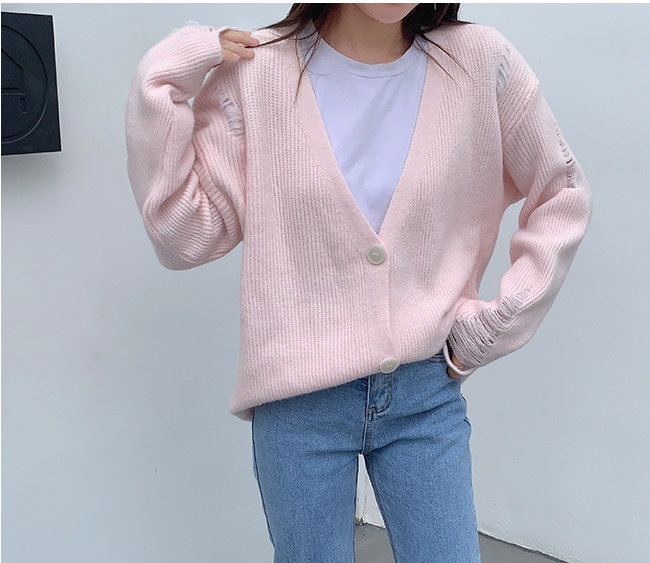 Ripped jacket knitted cardigan