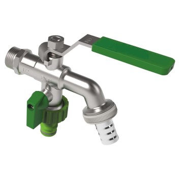 1/2'' and 3/4'' Two-Way Bibcock Two Outlet Tap with Stainless Handle