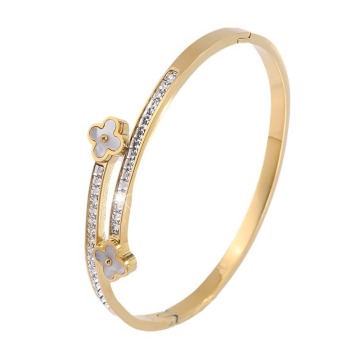 Pulsera de diamante de imitación de acero de titanio de trébol