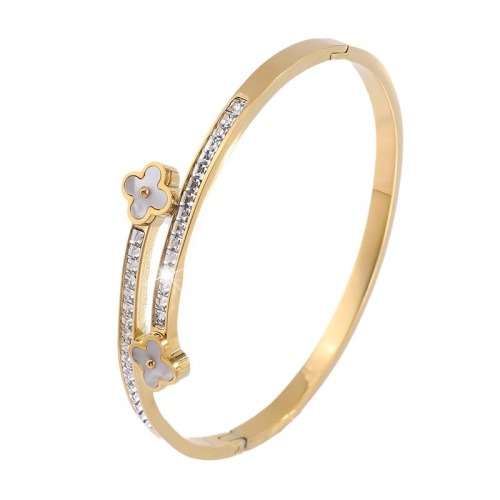 Pulsera de diamante de imitación de acero de titanio de trébol