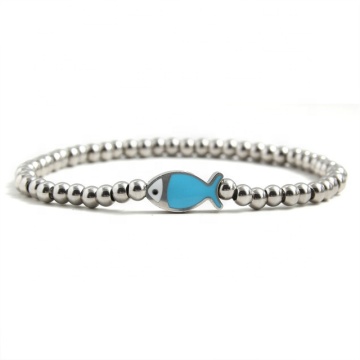 Yiwu Aceon Stainless Steel Elastic Shinny Metal Bead Hand Jewelry Custom Slider Colorful Enamel Fish Eyes Round Tree Bracelet