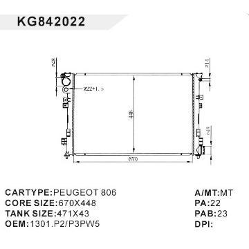 auto radiator car:PEUGEOT 806 OEM:1301.P2/P3PW5