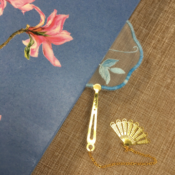 Handcrafted Blue Butterfly Love Flower Embroidered Group Fan Bookmark - High Quality