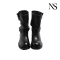 Botas de couro pretas com plataforma antiderrapante de 4 cm