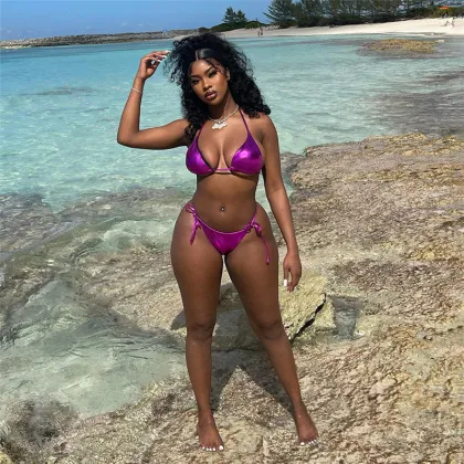 2024 Summer Fashion: Discover the Latest Shiny Halter Backless Bikinis for Women