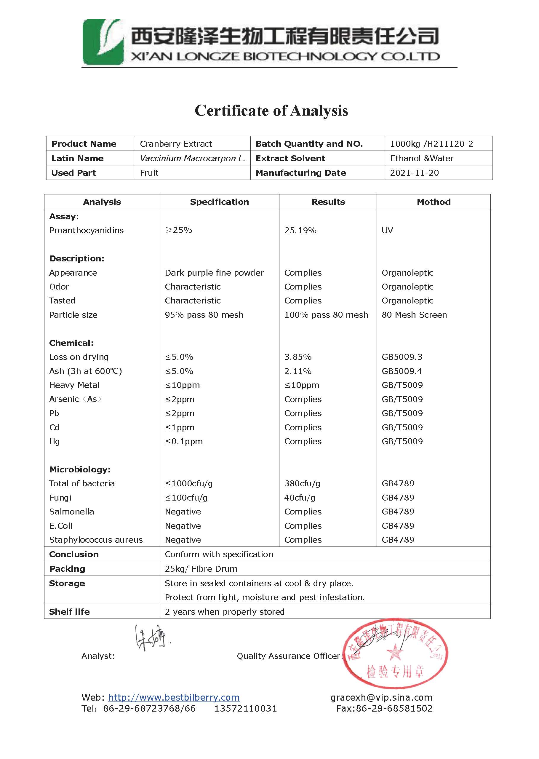COA-Cranberry Extract(PAC 25%)uv
